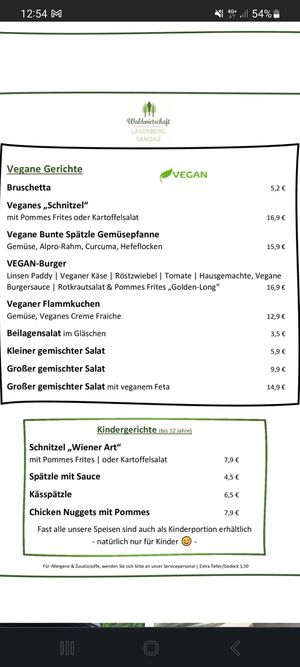 Vegane Gerichte der Speisekarte at Waldwirtschaft Landsberg - Sandau in Landsberg Am Lech