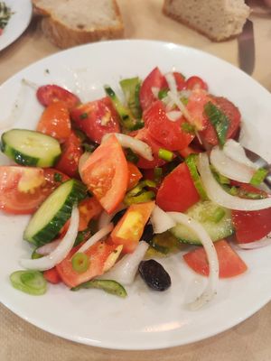 Tomato/cucumber salad (I had already eaten some) at Taverna Vosporos in Kavala