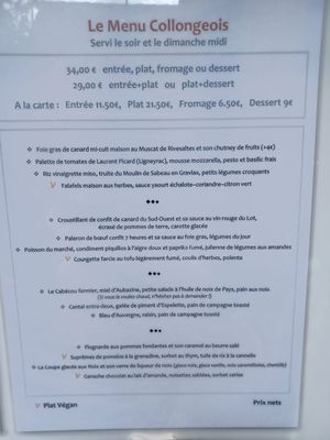 Menu soir avec possibilité vegan at Le Relais St-Jacques de Compostelle in Collonges-la-rouge
