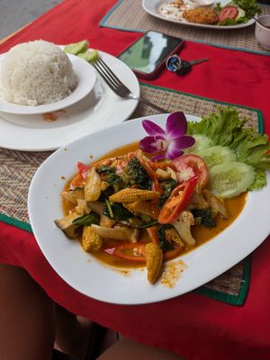 Vegetable penang.. without fish sauce! Yay 😋😁🙏 at Kanchi in Hua Hin