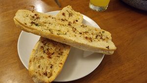 Vegan Garlic Bread. at Tafarn Pencei Cafe Bar in Porthmadog