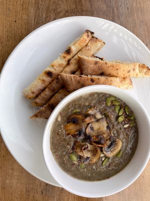 Crema de Champiñones (Cream of mushroom soup). at El Bahiano Pizza Bar in Caldera