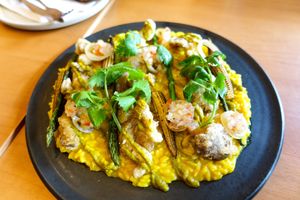 Amazonian risotto with crispy oyster mushrooms at Gusto Creciente  in Lima