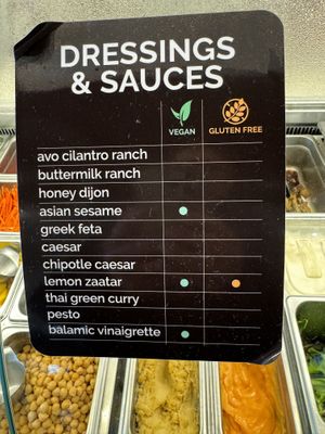 Vegan sauces clearly markedd  at Cultures in Guelph