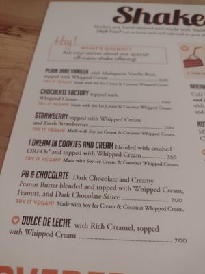 5 vegan Shakes. You have to get one at Big Orange in Little Rock