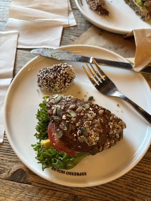 Chocolate ball & avocado tomato sandwich   at Espresso House in Vejle