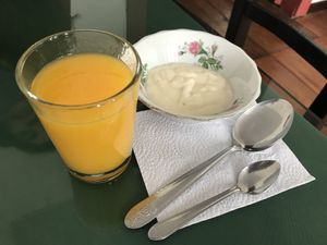 Meal of day comes with a juice and a desert   at Ricuras Integrales Luz in Manizales