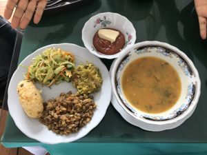 Menu of day plus a juice and an aromatic tea.  at Ricuras Integrales Luz in Manizales