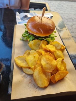 Spicy onion burger  at St. Angus Burger Bar in Corinth