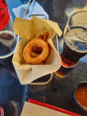 Onion rings  at St. Angus Burger Bar in Corinth