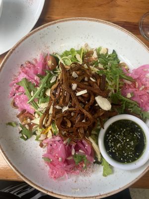 Salad with tofu on top  at Sanissimo Bio - Pance in Cali