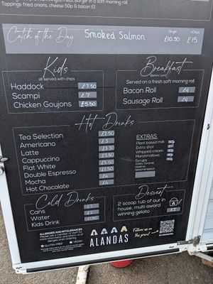 Drinks menu at Alandas in Longniddry