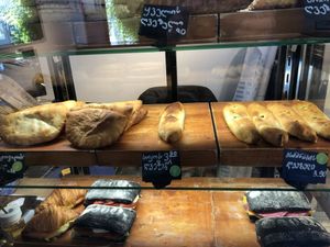 Clearly labeled vegan items   at QooQy Bakery in Tbilisi