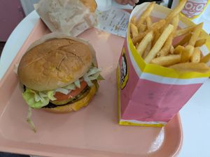 Double vegan burger and large fries at Herbie's Burgers in Schenectady
