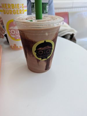 Chocolate milkshake, with oat milk tahini base at Herbie's Burgers in Schenectady