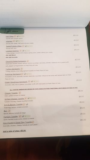 Vegan options as marked at Mawson Cafe in Meadows