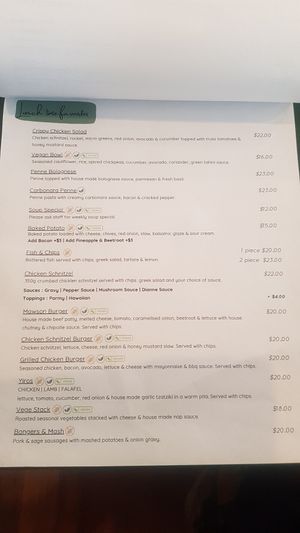 Vegan options as marked at Mawson Cafe in Meadows