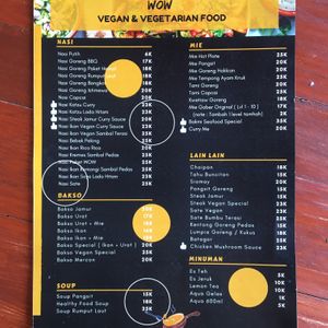 Price List  at WOW Vegan Food in Denpasar