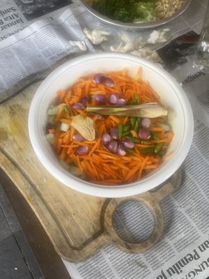 Cutting all the ingredients  at Bu Herni's Cooking Course in Yogyakarta