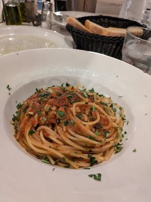 Spaghetti with tomatoes at Taverna Stolis in Himare