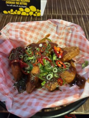 Vegan chick wings in jerk sauce  at Dirty Blondes in Blackpool