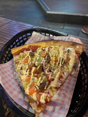 Vegan Cheeseburger izza at Dirty Blondes in Blackpool