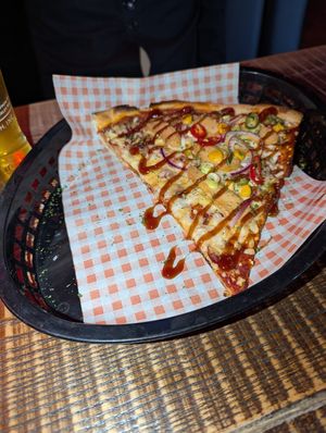 Vegan Texas BBQ pizza slice at Dirty Blondes in Blackpool