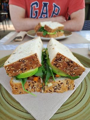 Heura sandwich at La Distreta - Pa i Bocateria Creativa in Palafrugell