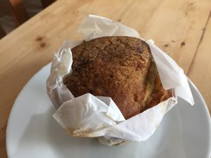 Apple and cinnamon vegan muffin at Just Planet in Sunbury