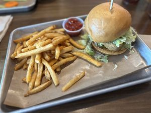 Chicken sandwich and friess  at Community Beer Co in Dallas