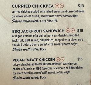 Vegan sandwich options  at Community Beer Co in Dallas