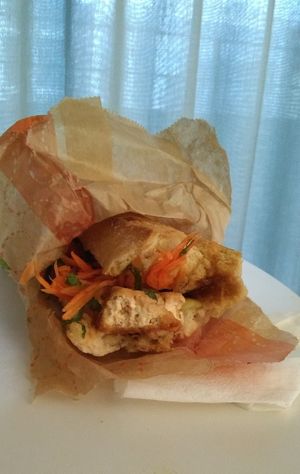 My order of a vegan tofu Banh mi, 😋 yummy! at Banh Mi Lyon 6 in Lyon