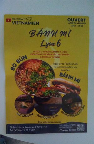 Eye catching yellow color menu😅 at Banh Mi Lyon 6 in Lyon