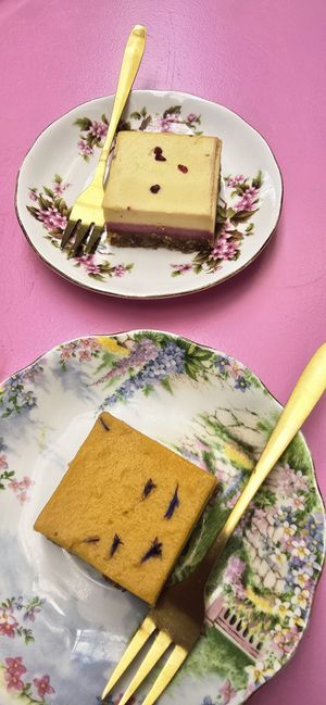 Raspberry cake & mango/ passion cake at La Fabrique  in Roermond