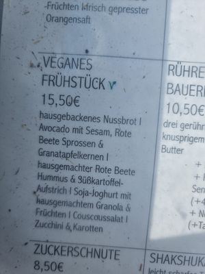 Vegan breakfast menu at MEERSATT - Café & Bar in Sankt Peter-ording