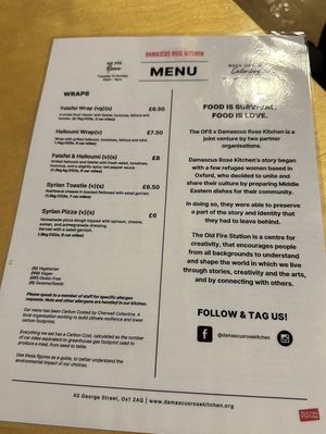 Wraps menu  at Old Fire Station x Damascus Rose Kitchen in Oxford