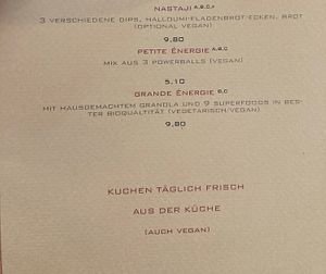 Menu  at Café Soleil in Aachen