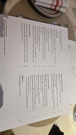 Menu at abcV - Tin Building - temporarily closed in New York City