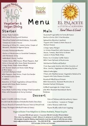 The menu at Happy Herbivore in Cuevas Del Almanzora