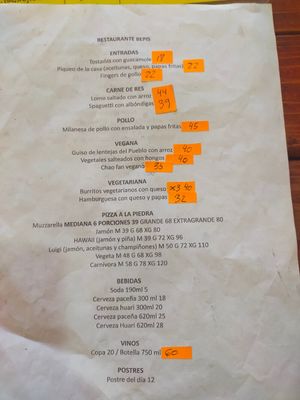 Menu at Bepis in Copacabana
