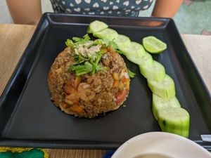 Fried rice w fake pork at Phaisach Tana - ร้านไภษัชย์ธน เจ  in Udon Thani