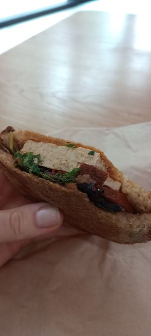 Marinated tofu, mushroom, tomato & harissa toastie at Spicer + Cole - Finzels Reach in Bristol