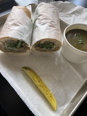 chermoula turkey sandwich + soup of the day! at Vegan Deli and Butcher in St Louis