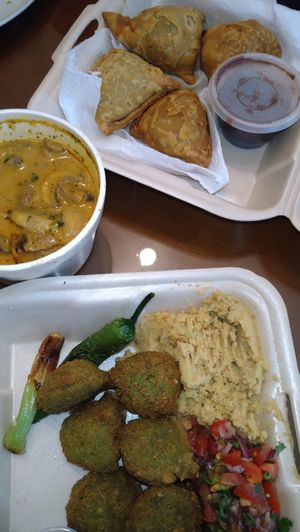 Samosas, falafel and mushroom sauce at Senor Naan - Oaxaca de Juarez  in Oaxaca