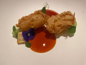 Deep fried pomelo skin, classic sweet and sour sauce   at Yuan 圓 in Hong Kong Island