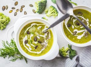 Powerhouse Soup - butternut squash, broccoli, spinach, red onion, garlic, ginger, coconut milk at Kate's Kitchen in Dorking