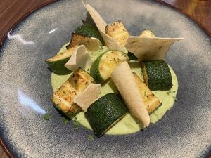 Mashed Green Soybean with Maqaw and Baked Zucchini  at Root Kitchen in Taipei