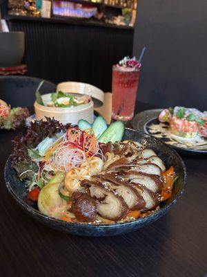 Our UDON KNOW ME is featuring stir-fried udon in our homemade soy sauce, with king oyster mushrooms, seasonal vegetables and herbs. But what is that protein lying on top? 🧡 at IV in Berlin