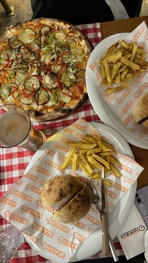 Vegan pizza and vegan burger  at Franco's Pizza in Antalya
