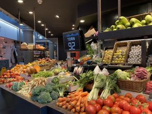 Vendor stall at Mercat de Sant Antoni in Barcelona